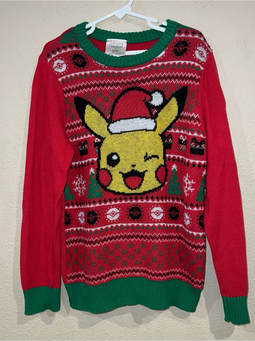Jumping Beans Pokémon Pikachu kids' holiday sweater festive red size Large 10